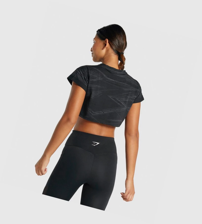 Gymshark Zone Graafinen Crop Naisten T Paidat Mustat Harmaat | AXSPRW530