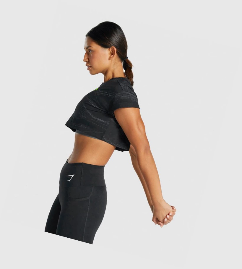 Gymshark Zone Graafinen Crop Naisten T Paidat Mustat Harmaat | AXSPRW530