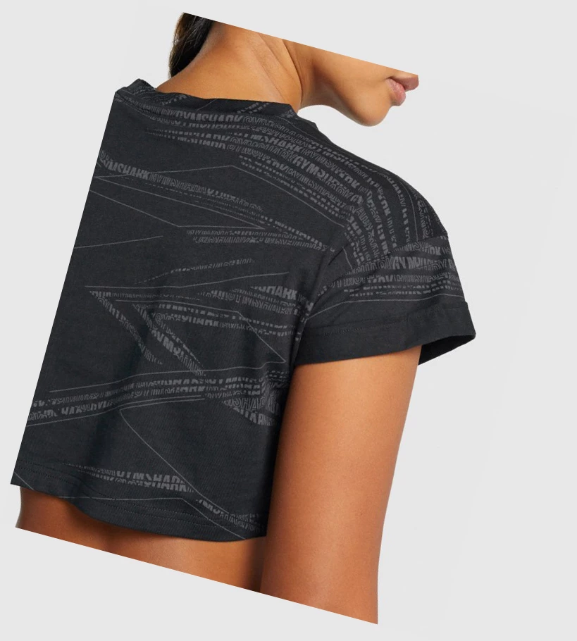 Gymshark Zone Graafinen Crop Naisten T Paidat Mustat Harmaat | AXSPRW530