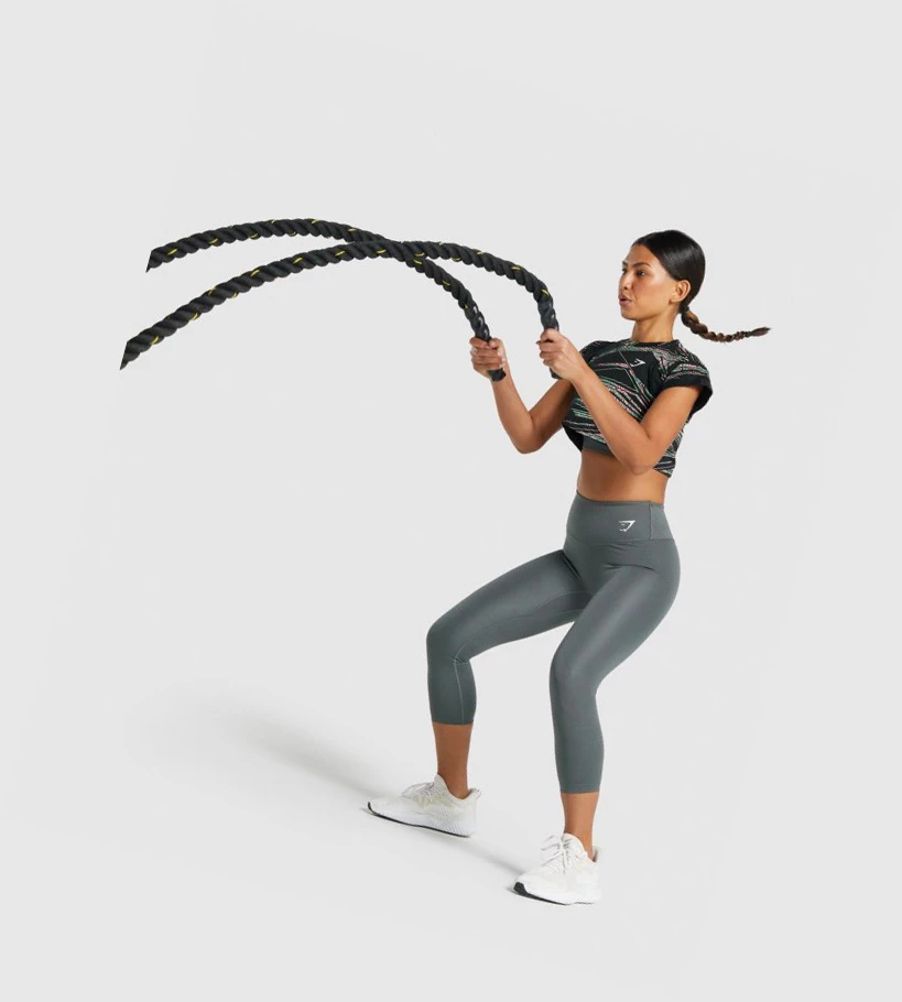 Gymshark Zone Graafinen Crop Naisten T Paidat Mustat Vihreä | BKOJCS625