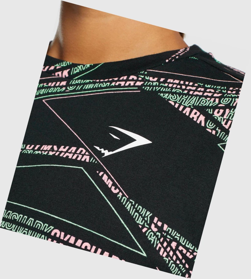 Gymshark Zone Graafinen Crop Naisten T Paidat Mustat Vihreä | BKOJCS625