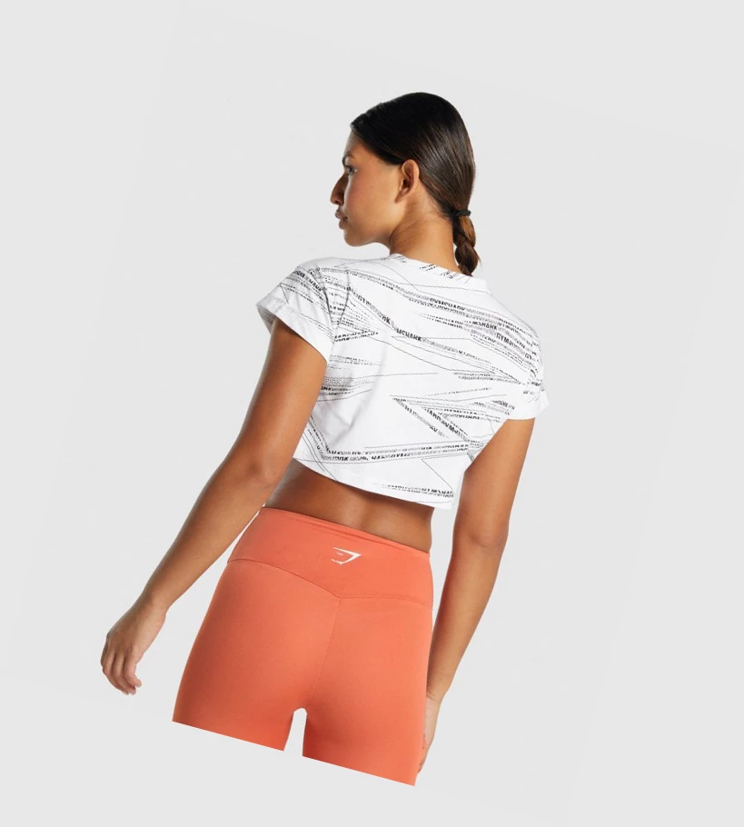 Gymshark Zone Graafinen Crop Naisten T Paidat Valkoinen Mustat | CBYPAM831