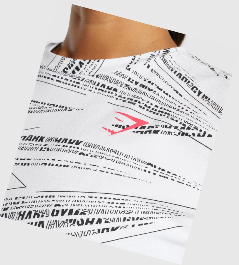 Gymshark Zone Graafinen Crop Naisten T Paidat Valkoinen Mustat | CBYPAM831