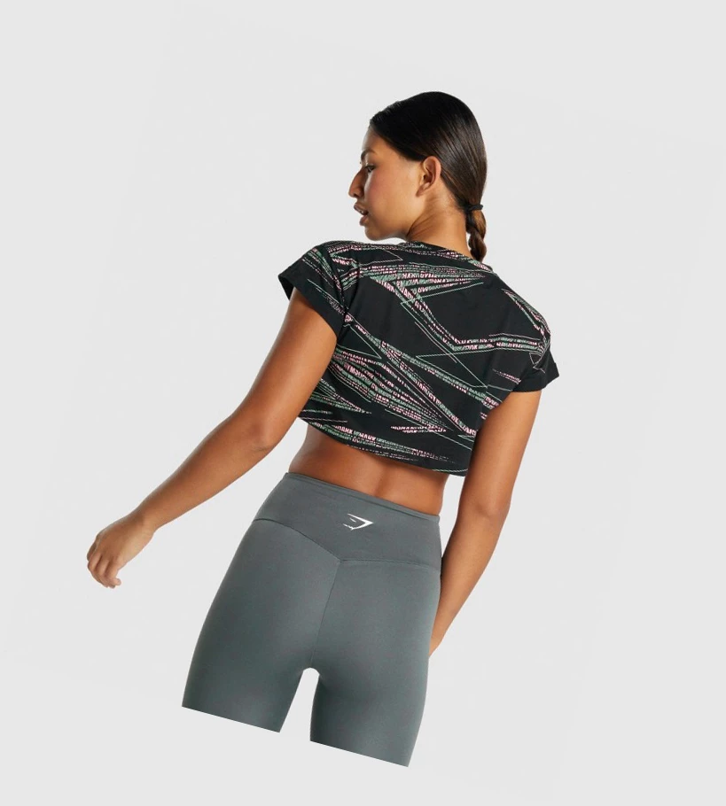 Gymshark Zone Graafinen Crop Naisten T Paidat Mustat Vihreä | GKRBAF731