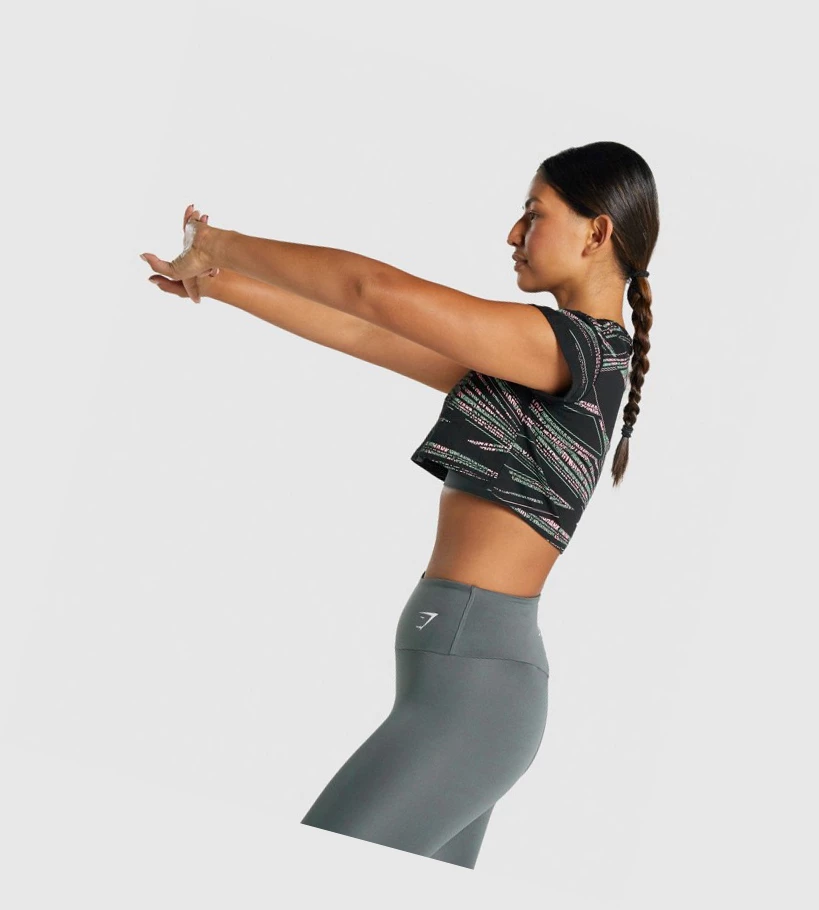 Gymshark Zone Graafinen Crop Naisten T Paidat Mustat Vihreä | GKRBAF731