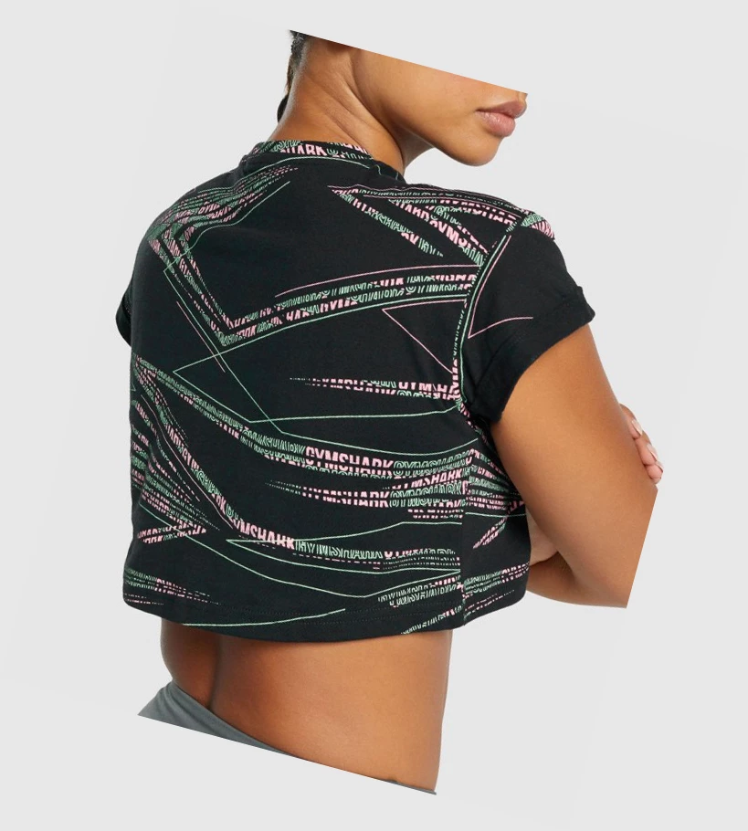 Gymshark Zone Graafinen Crop Naisten T Paidat Mustat Vihreä | GKRBAF731