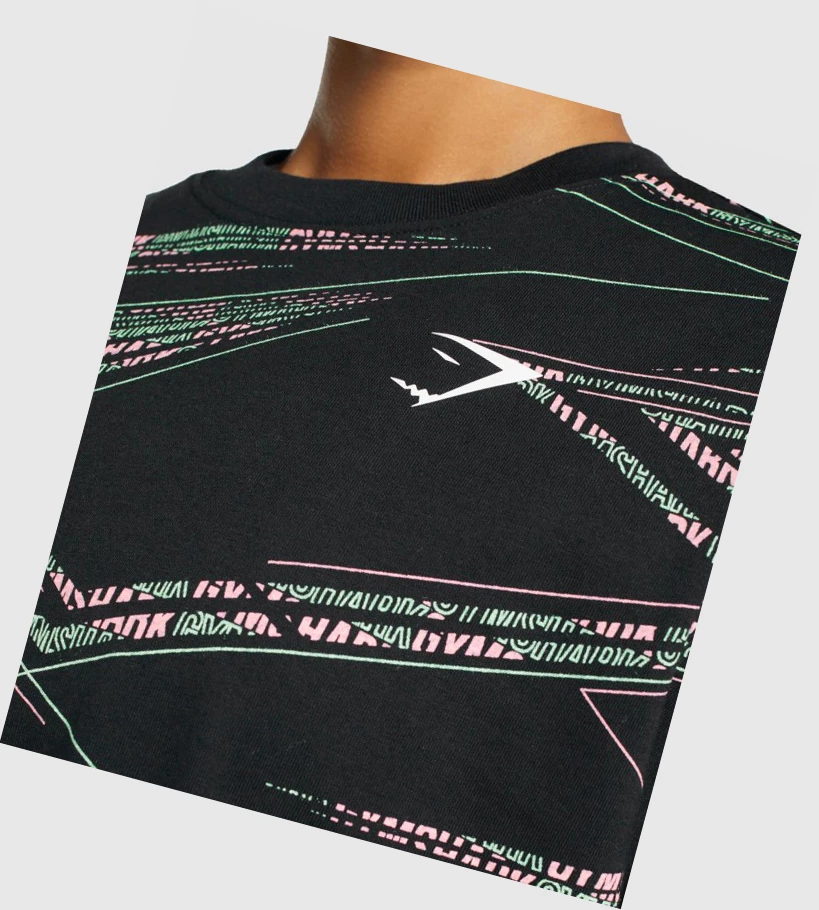 Gymshark Zone Graafinen Naisten T Paidat Mustat Vihreä | BIPZYM052