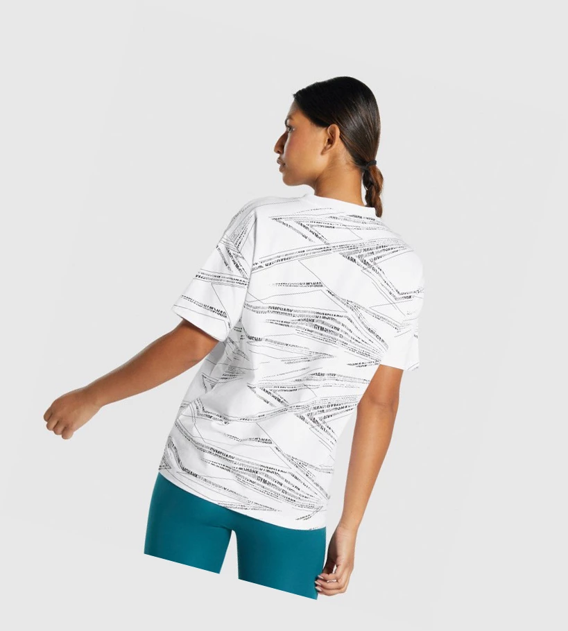 Gymshark Zone Graafinen Naisten T Paidat Valkoinen Mustat | FLMIGH186